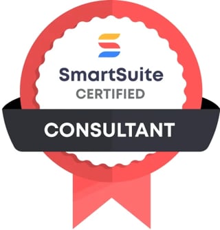 SmartSuite Certified Consultant badge with red circular seal and ribbon